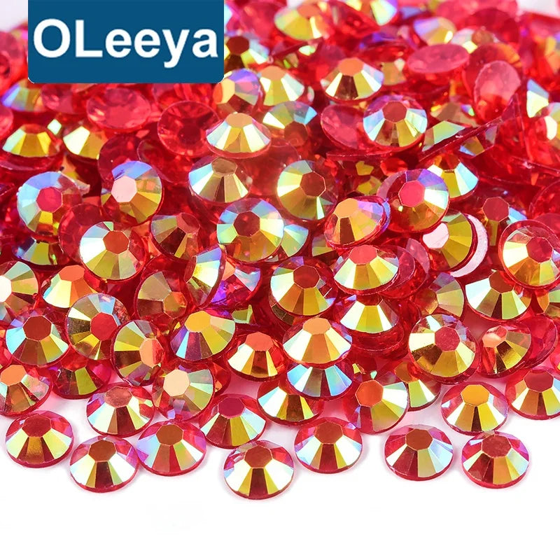 Oleeya Factory Wholesale 2mm 3mm 4mm 5mm 6mm Transparent Clear Colors Flatback Crystals Resin Non Hotfix Rhinestones for Garment
