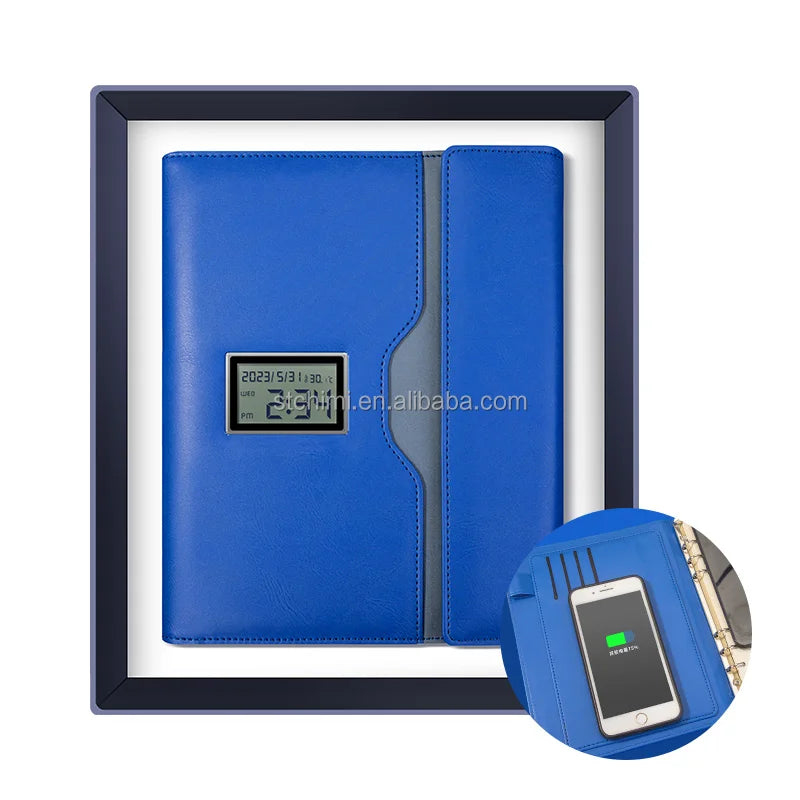 Business Gift 8000mah Power Bank Notebook Smart Diary Wireless Charging A5 Size Leather Cover Hardcover A5 Leather Hardcover