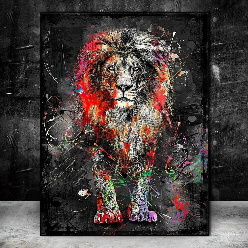 Abstract Lion Canvas Art Posters and Prints Graffiti Art Animals Paintings on the Wall Art Decor Pictures for Living Room Cuadro