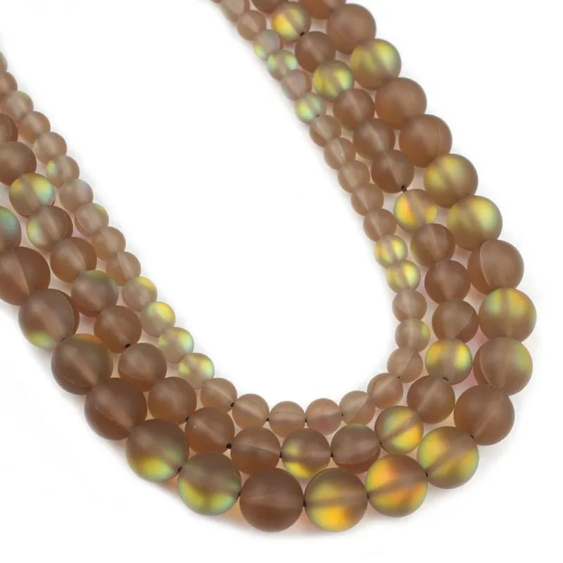 Wholesale 6/8/10MM Matte Frosted Coffee Synthetic Glitter MoonStone Crystal Beads for Jewelry Making