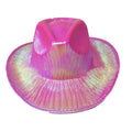 Neon Sparkly Glitter Space Cowboy Hat Fun Metallic Holographic Party Disco Dress up Cowboy Hat Pink Glitter