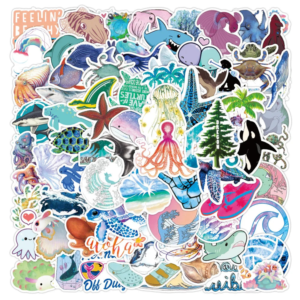 100Pcs Marine Life Animal Cartoon Graffiti Stickers for Notebook Laptop Car Vinyl Decor Waterproof Sticker
