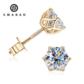 No MOQ Classic Screw Back Passed Diamond test GRA Certification 10K Solid Gold 1.0CT Round Moissanite Stud Earrings