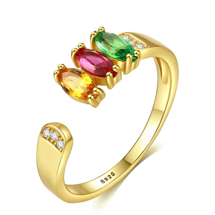 Hot selling exquisite jewelry 925 sterling silver women 18K gold plated gemstone open adjustable ring