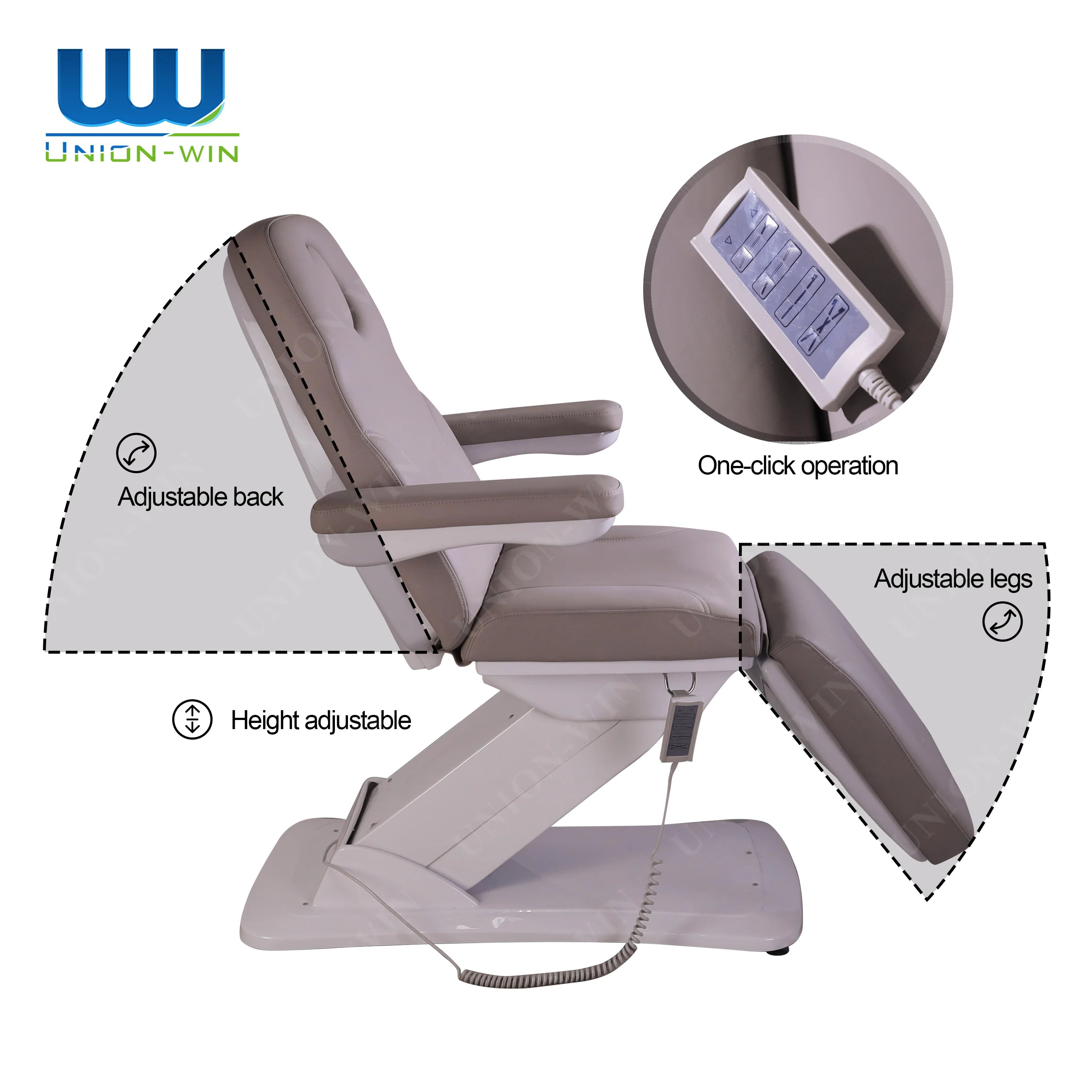 Union Win Professional Milking Full Adjustable Luxury Salon Curved Cosmetic Beauty Massage Electronic Chair Stretcher Lash Bed