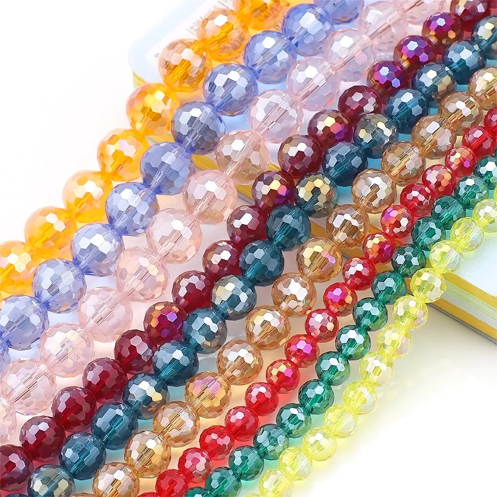 Round 96 Cut AB or Metallic Color Beads Strands 6-12MM 96 Faceted Earth Beads for DIY Clothing Accessories