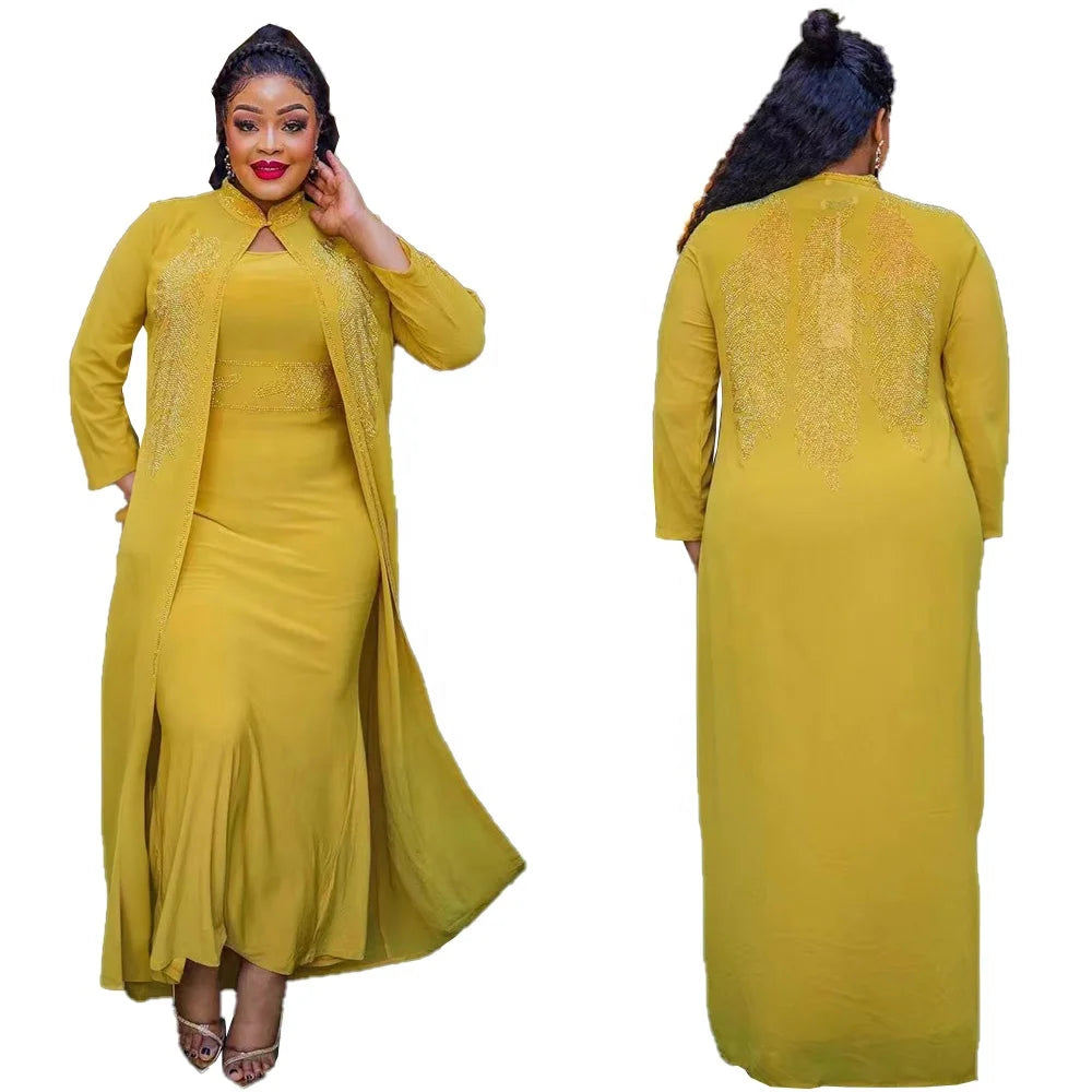Hot Sale Adults African Traditional Attire Rhinestone African Clothes for Women Elegance Two Piece African Dress