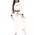 L230589 Factory Custom Street Style Sports Set White Women's Crop Hoodie & Sweatpants Joggers Two Pieces Hoodies Set