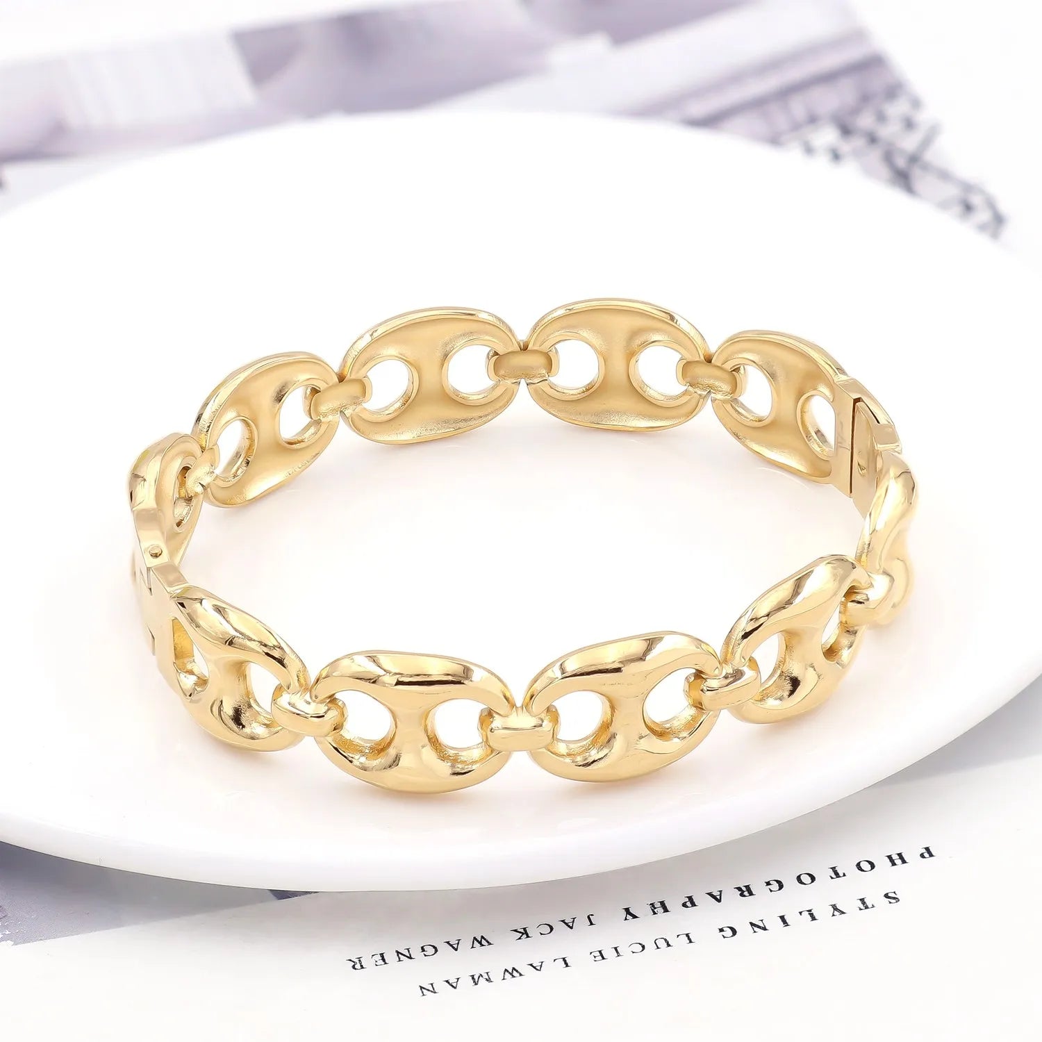 Fashion Titanium Stainless Steel  Ring Hip Hop Cool Strap  Link Chain Band Bangle Bracelet