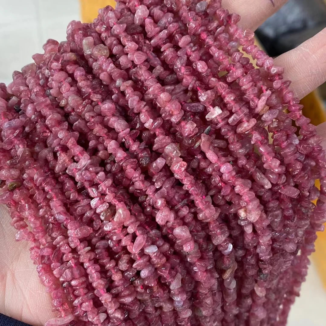 Irregular Shape Natural Pink Tourmaline Stone Free Form Tumble Irregular Stone Chips Strand for Diy Jewelry Making