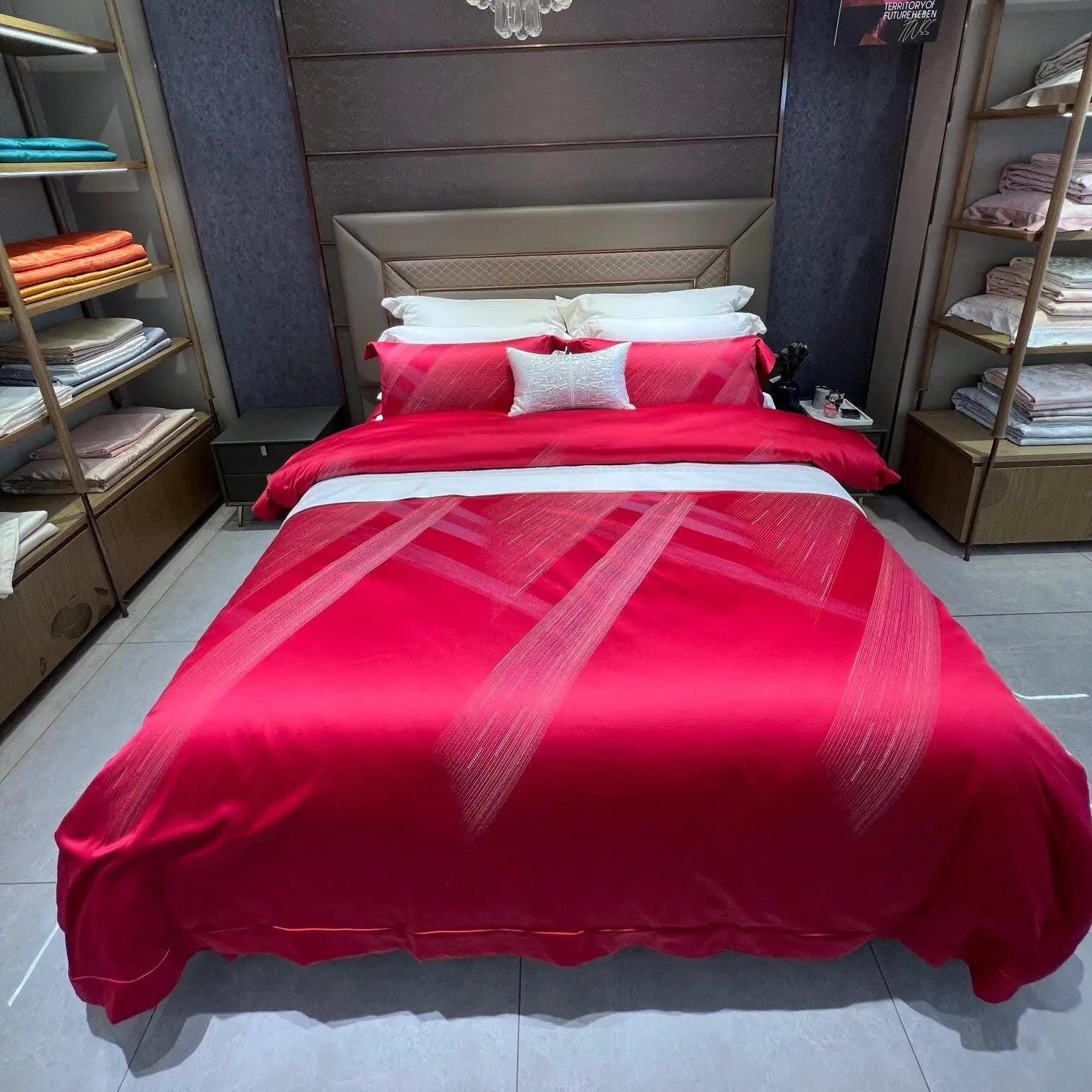 High-quality Cotton Red Jacquard Bed Sheets Exquisite Single Size  Printing Quilt Cover Home Textile Bedding Set