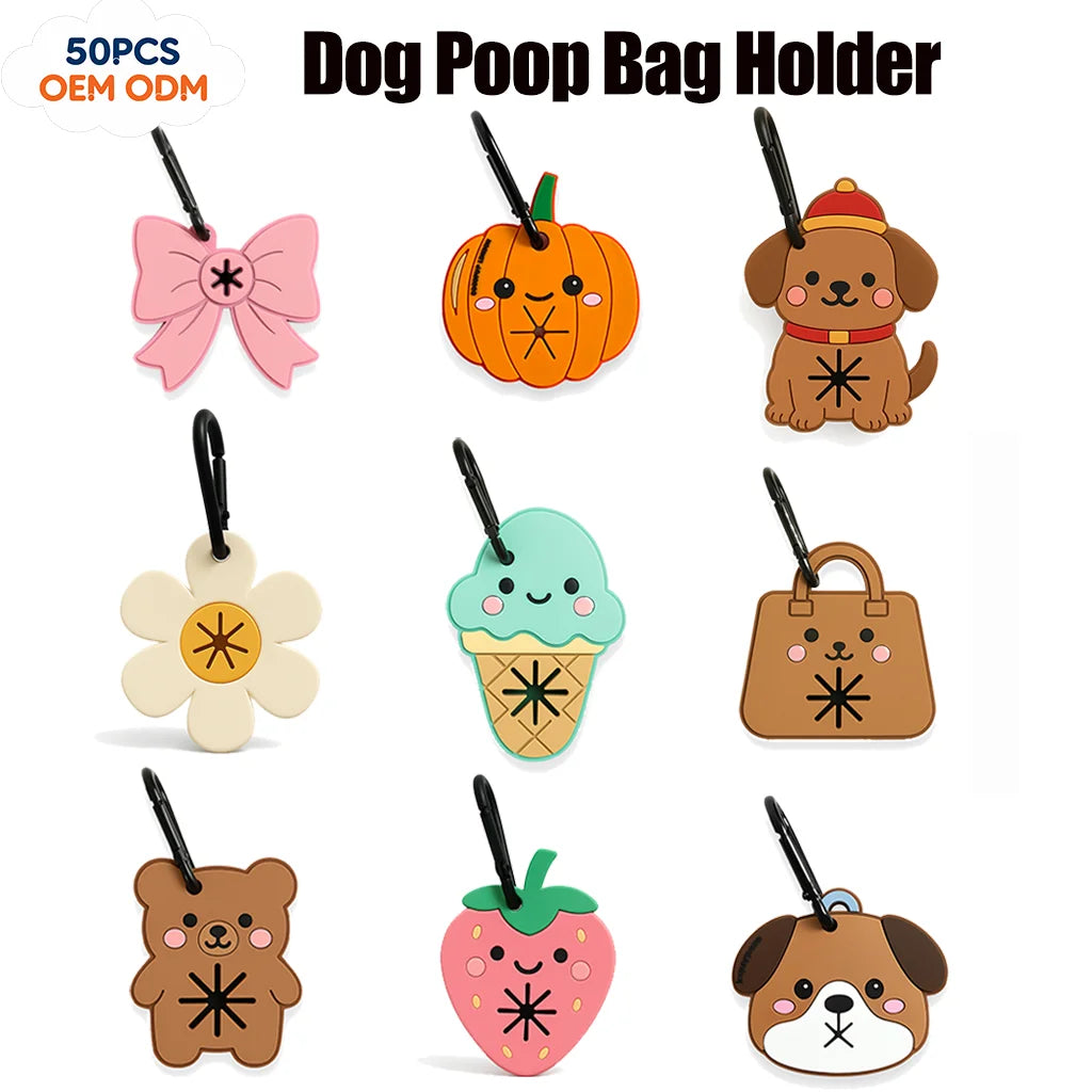 Custom Shape Silicone PVC Rubber Dog Poop Waste Bag Holder Dispenser Poo Bag Clip Carrier Pet Walking Accessory Hands Free