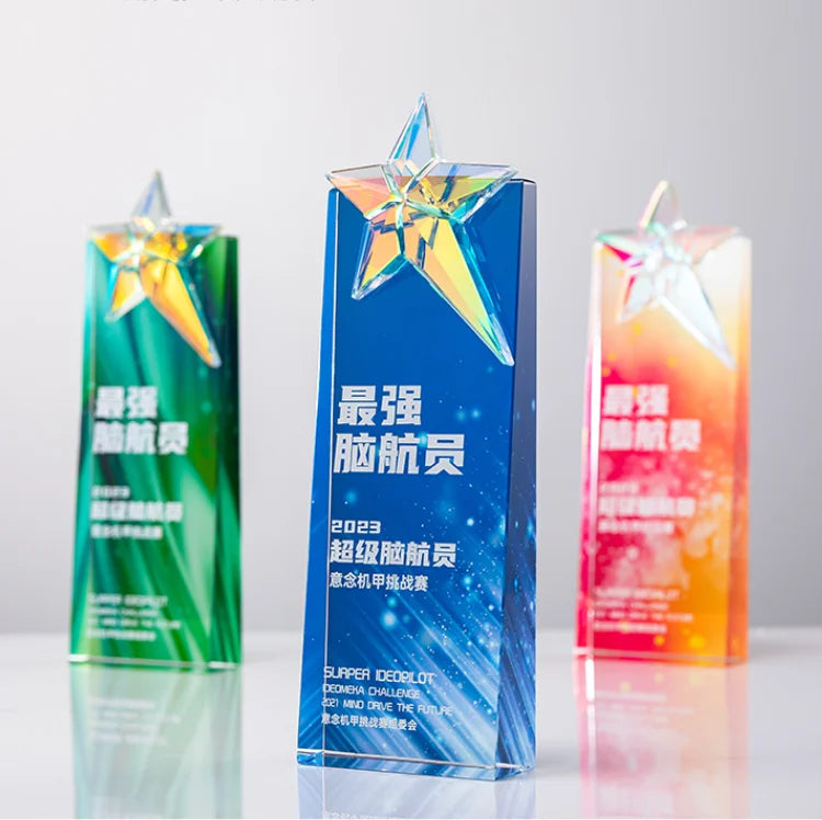 New Design Rainbow Star Crystal Glass Awards Plaque Trophy MH-NJ0360