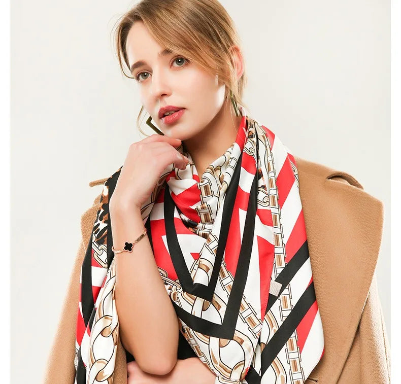 Designer Satin Scarf Leopard Print Neck Scarf Fashion Neckerchief Lightweight Large Scarf for Women