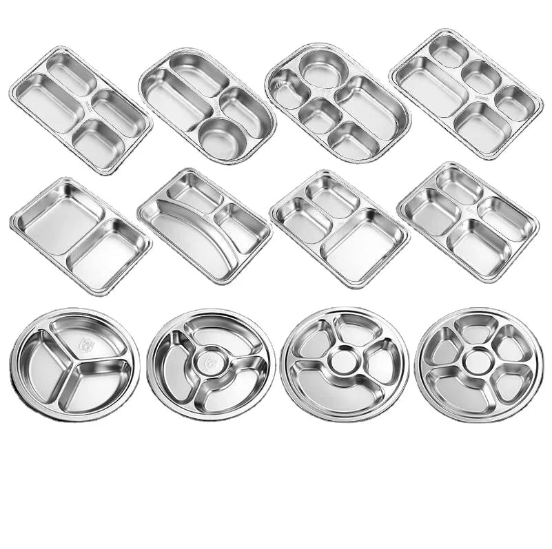 Home Hotel Restaurant Custom 304 Food Grade Stainless Steel Office School Compartment Dinner Serving Tray with Lid