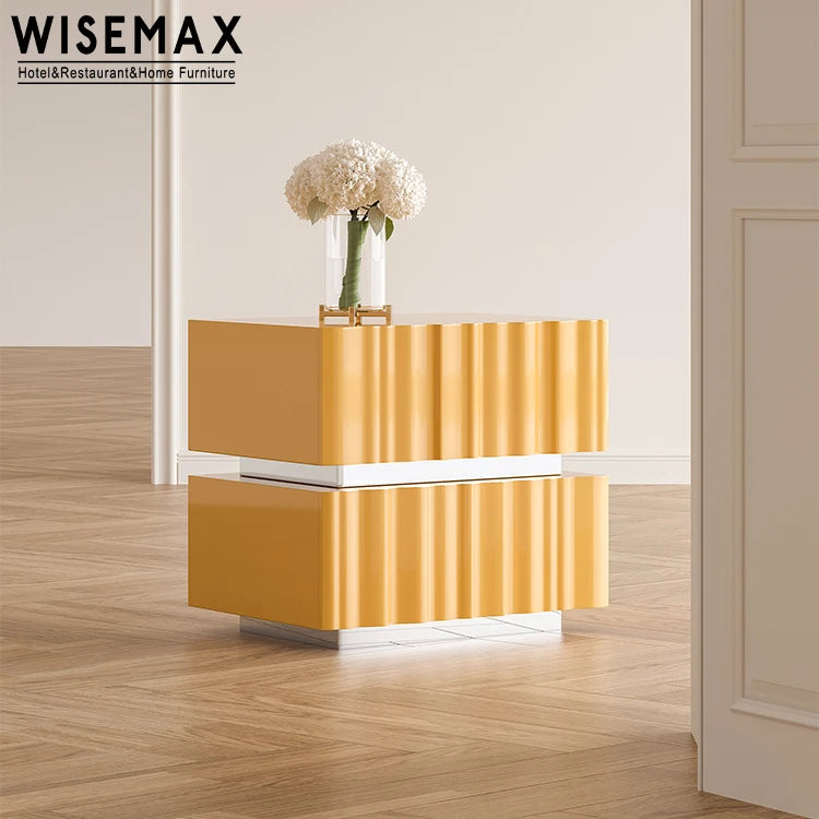 WISEMAX FURNITURE Hot Selling Home Furniture Artistic Design Wooden Yellow Suspended 2 Drawers Bed Side Cabinet for Bedroom