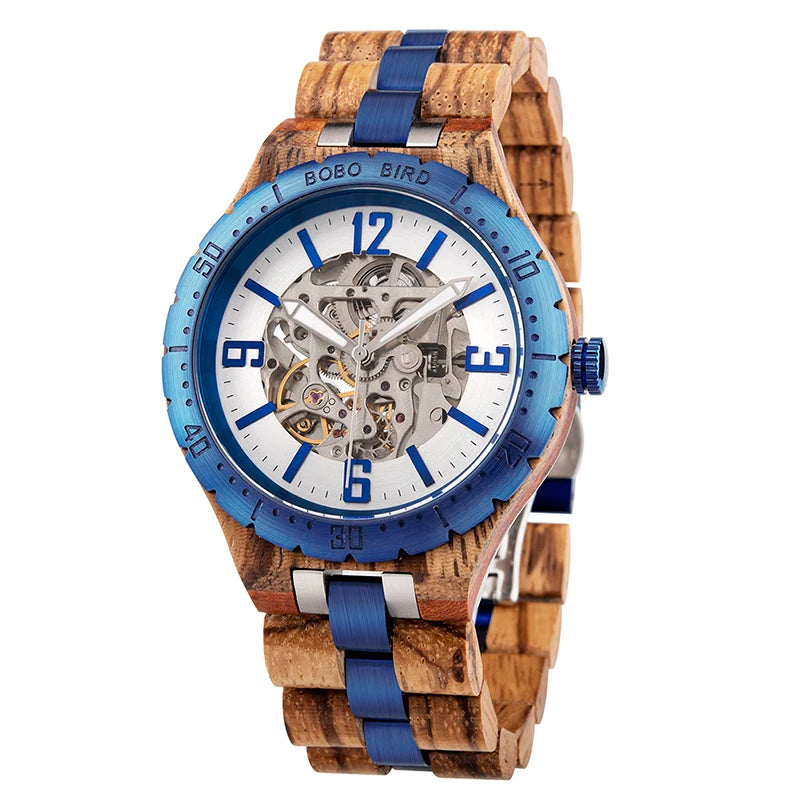 Fashionable Automatic Mechanical Watch Men Stainless Steel Reliable Automatic Wood Watch Lightweight Automatic Watch for Men
