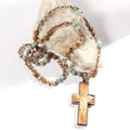 Spring Fashion Bohemian Wind 8mm Natural Stone Glass Mixed Knot Frost Amazonite Necklace Resin Cross Pendant Necklace