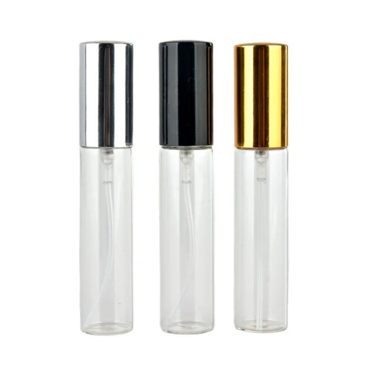 Free Sample Transparent Cosmetic Travel Tube 10ml Empty Gold Silver Black Glass Perfume Spray Bottle