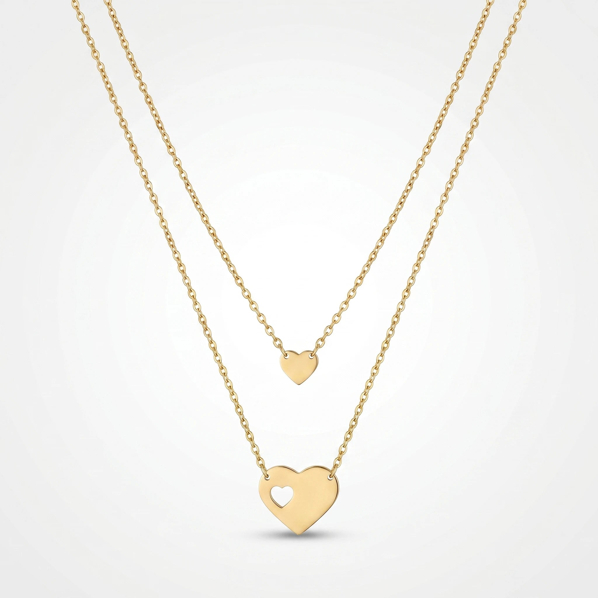 QIAOREN 12041 18K Gold Plated Stainless Steel DoubleLayer Heart Pendant Necklace Waterproof TarnishFree Adjustable WomenJewelry