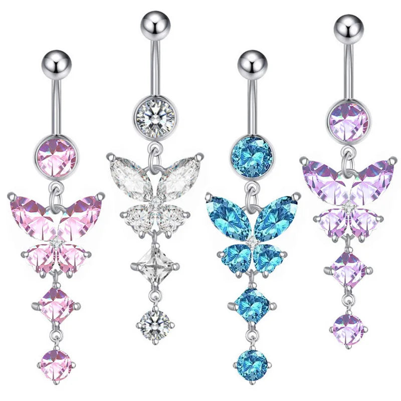 Gaby Surgical Steel butterfly Belly Rings Jewelry Stainless Steel Piercing Shiny Belly Piercing Belly Button Ring Body Jewelry