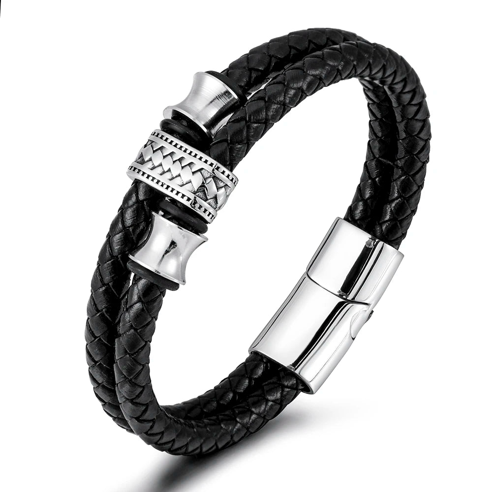 2022 New Design Men Women Trendy Stainless Steel Braided Charm Ball Shape Antique Silver Plated Punk Magnet Clasp Bracelet