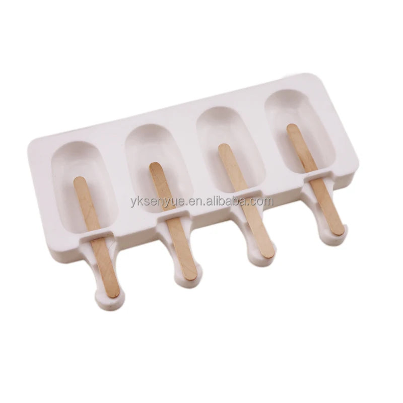 100%Food Grade 4 Holes Small Size Silicone Ice Cream Mould Ellipse Shape Popsicle Mold for Diy Silicone Ice Cube Tray