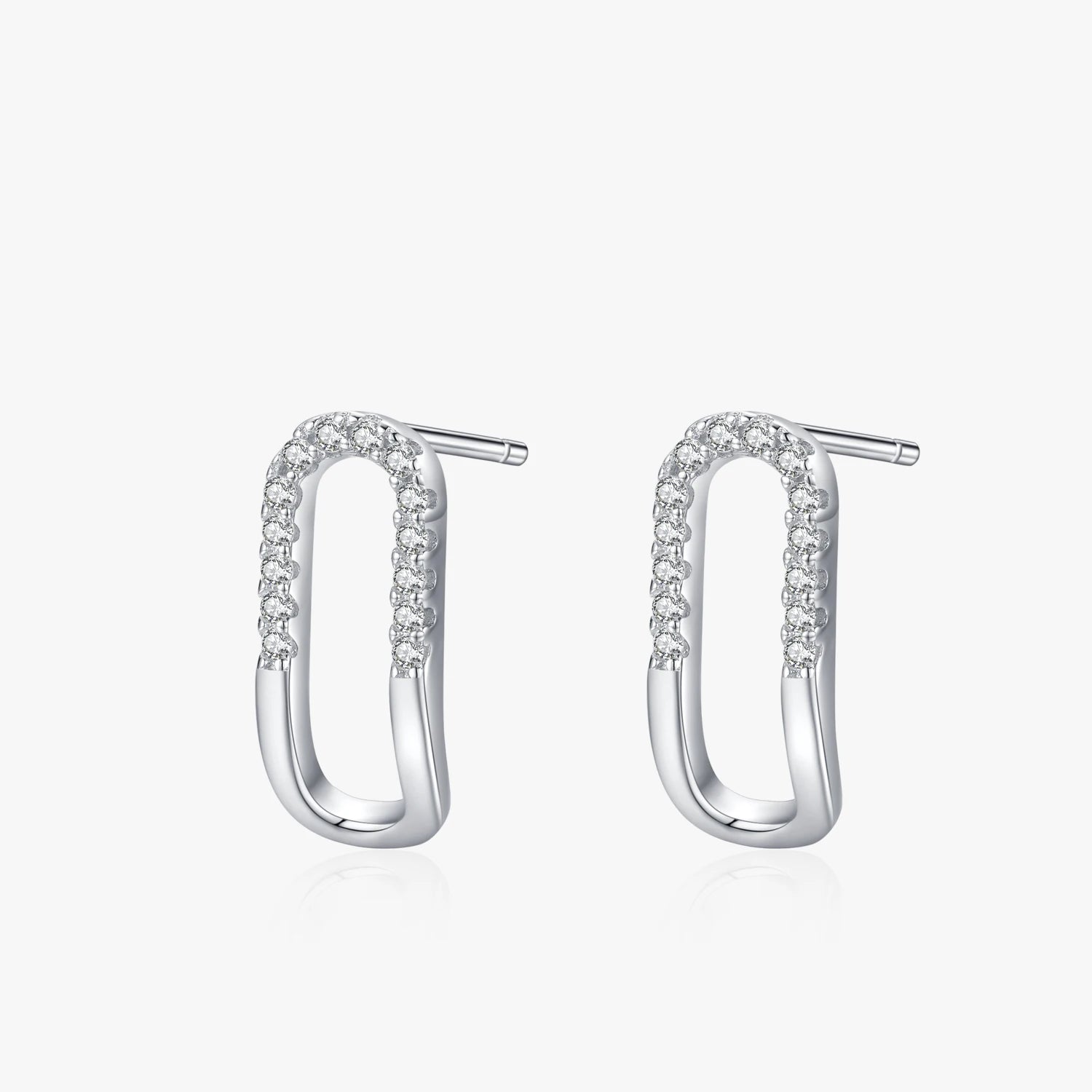 Ailmay Top Quality Real 925 Sterling Silver Fashion Rectangle Clear CZ Stud Earrings for Women Girls Party Accessories Jewelry