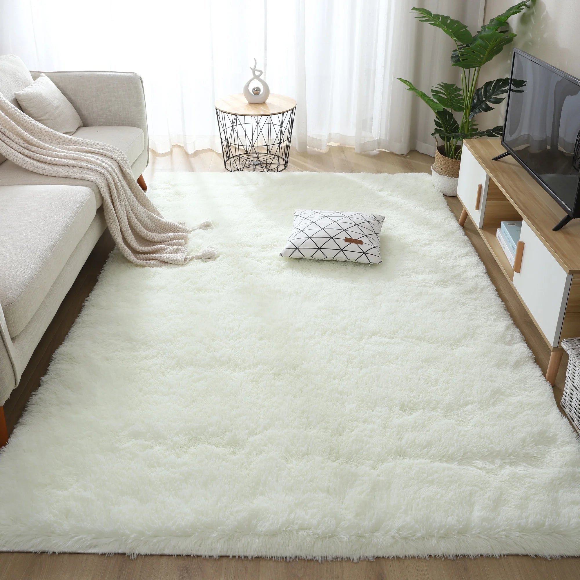 100% Polyester Shaggy Wedding Soft Plush White Fur Living Room Carpets Area Rugs