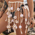 Summer Ocean Bohemian Beach Sexy Long Hand Woven Braided Tassel Sun Flower Daisy Flower Waist Chain Body Chains for Women Ladies
