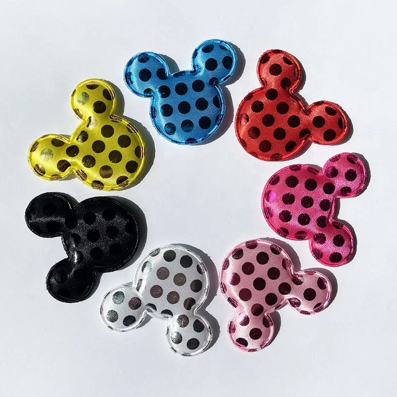 Custom Design Available Wholesale Satin Glitter Material DIY 3D Puffy Padded Applique Mouse Head Patch for Hairpin's Decoration