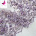 HY1707 Lilac French Crystal Lace Beaded Tulle Fabric With Special Sequins for Party Dress