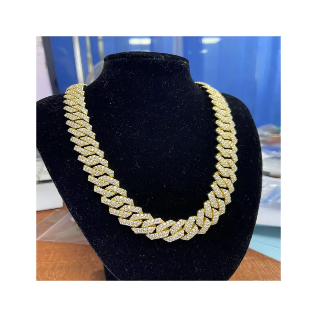 14mm Sterling Silver S925 Cuban Chain With Gold Plating Iced Moissanite Diamonds Hip Hop Cuban Link Chain Necklace