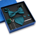 Necktie in Gift Box Bowtie Mens and Cuff Link Cufflinks Men's Business Ties Ascot Cravat Pocket Square Green Tie Set Men