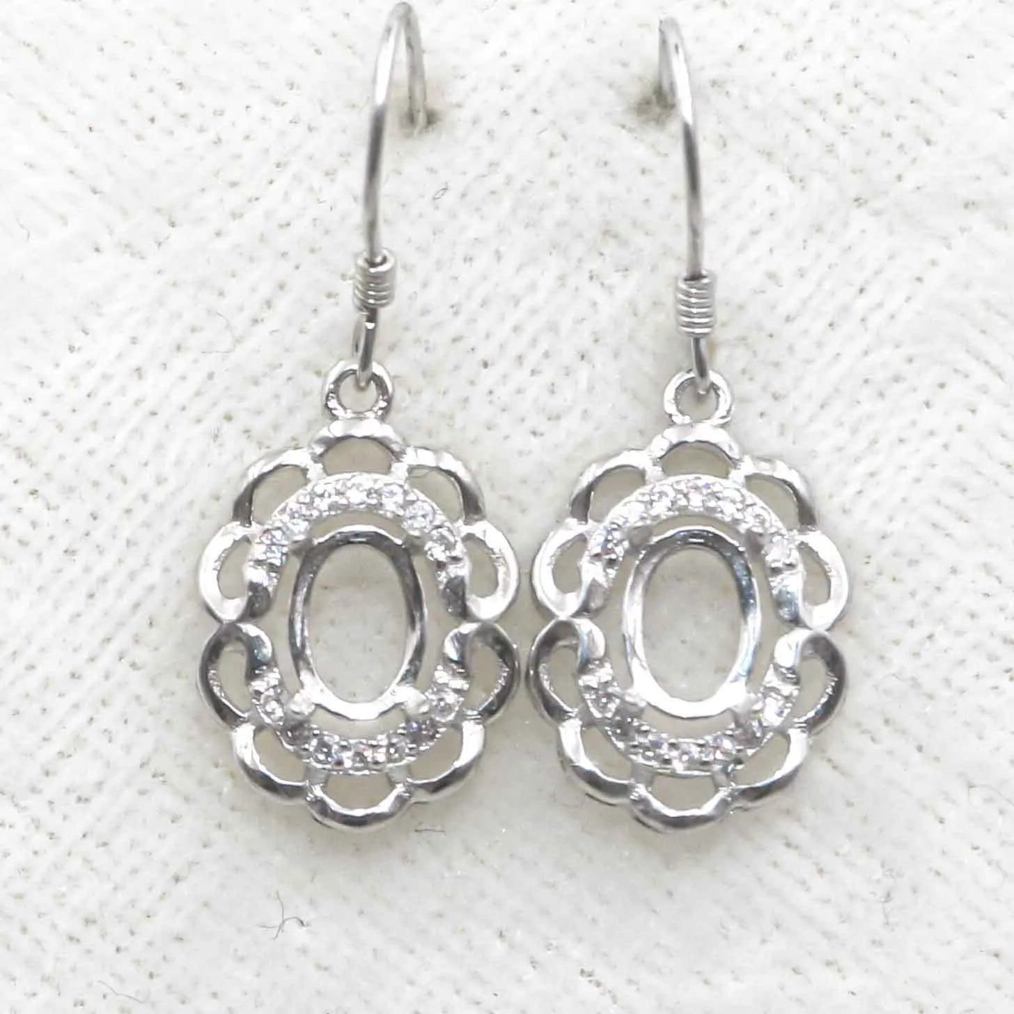 Sterling Silver 5*7mm Semi Mount Hook Earrings Empty Support Blank Claws Setting S925 Base Without Center Stone for DIY Inlay