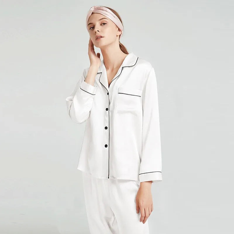 Customised Ladies 100% Silk Long Sleeve Women's Sleepwear Pure Women Pajama for Women Set