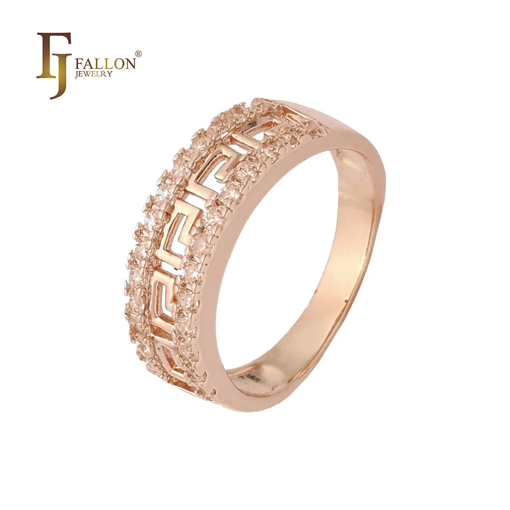 FJ Fallon Fashion Jewelry Greek Key Meander Rings Plated in Rose Gold Brass Based