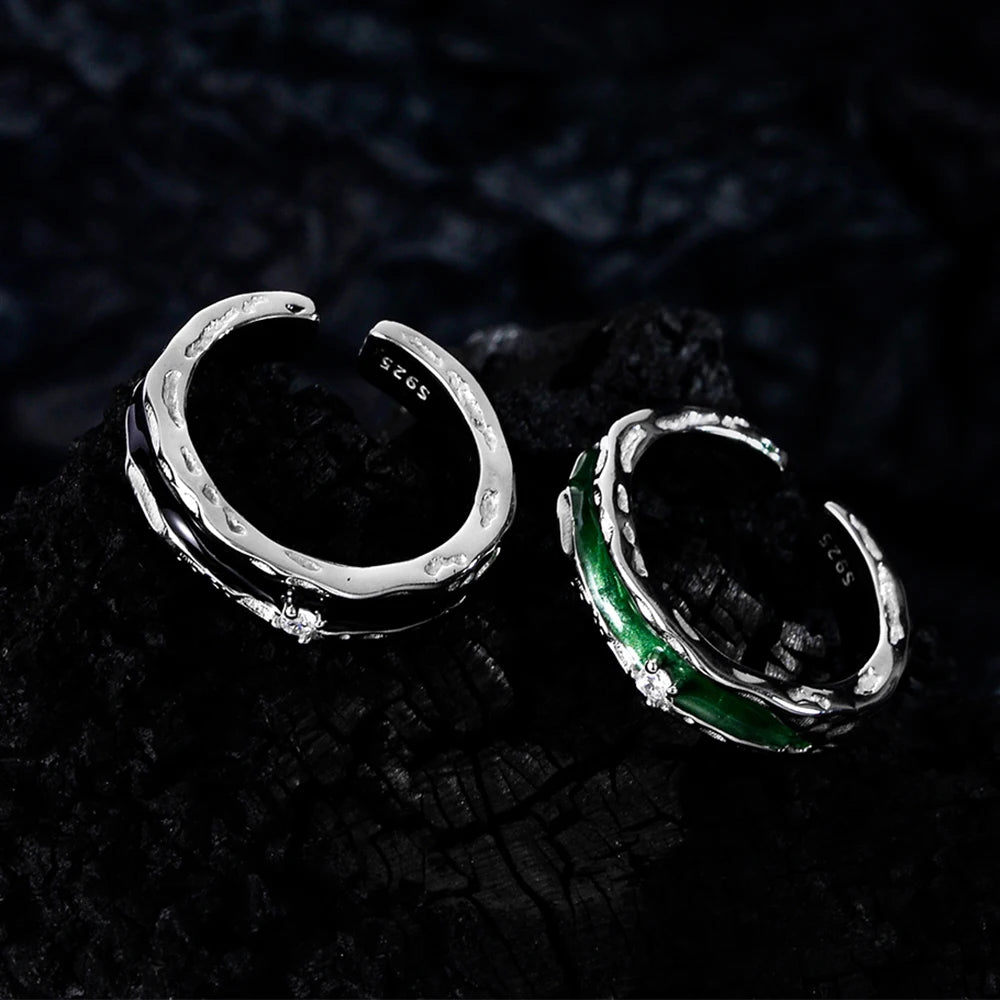 ICEBELA Fashion Jewelry 925 Sterling Silver Korean Version Simple Drop Glaze Female Open Set Diamond Hammer Texture Fine Ring