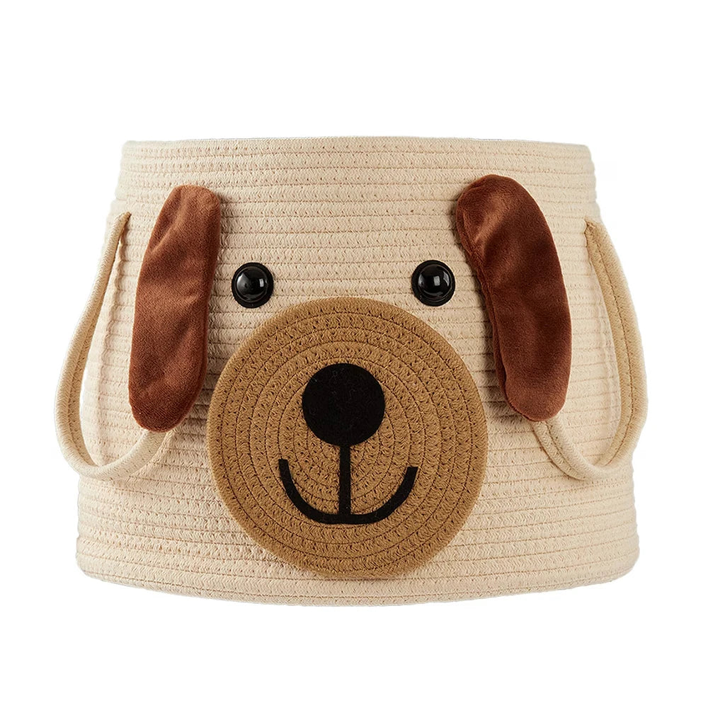 Large Cute Dog Woven Cotton Rope Basket with Handles Eco-Friendly Multifunction Decorative Laundry Hamper & Toy Storage Basket