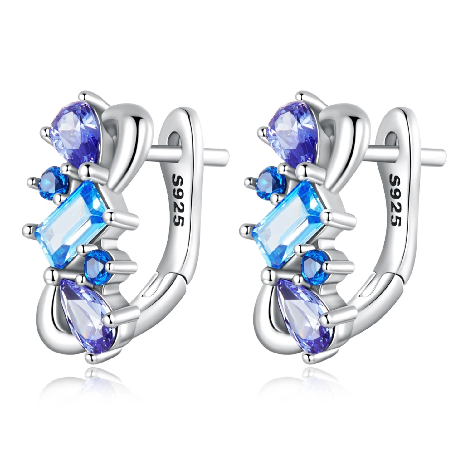 925 Sterling Silver Fine Hoop Earrings Multi-Shaped Zircons Ear Clip Dainty Design for Female Wedding Gift BSE640