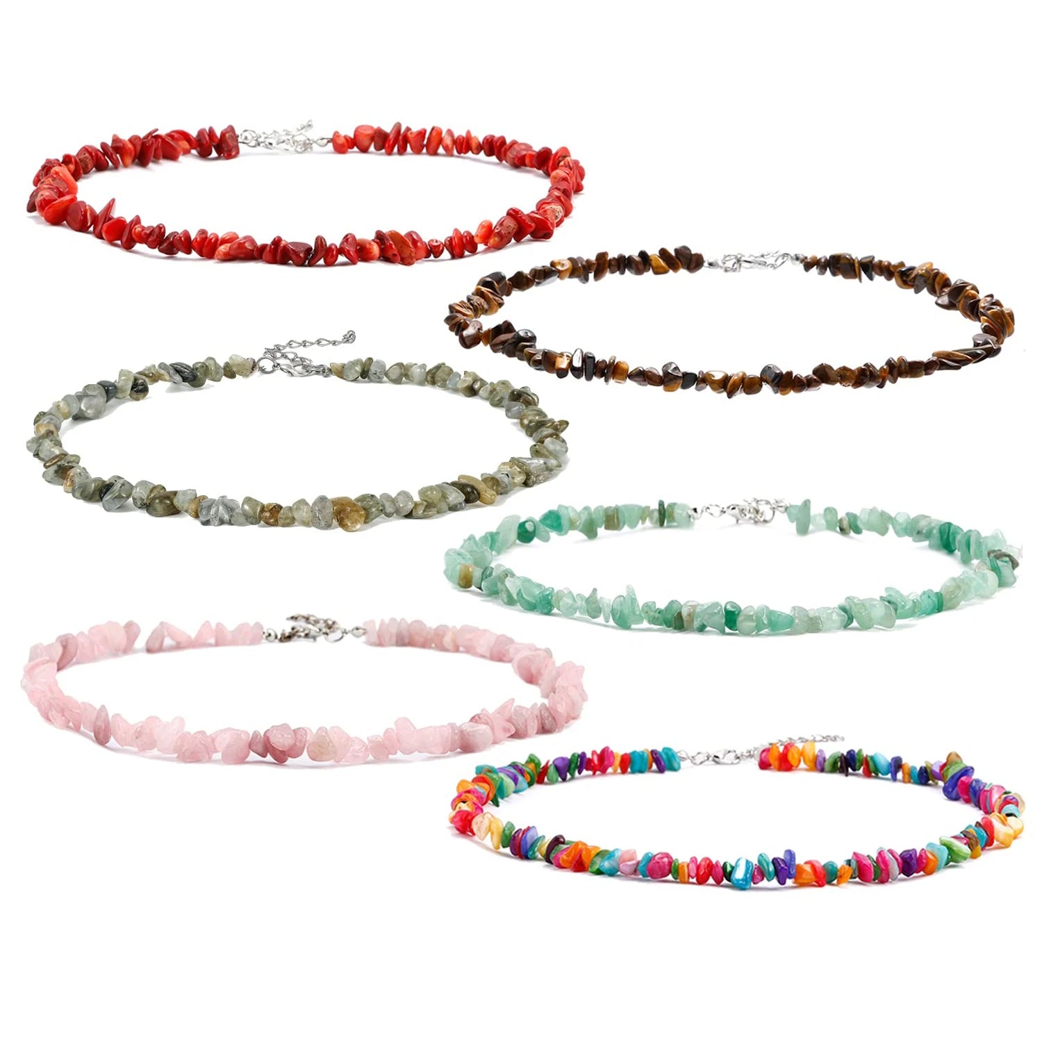 Natural Chip Stone Healing Crystal Chokers Necklace Boho Gemstone Necklaces for Women