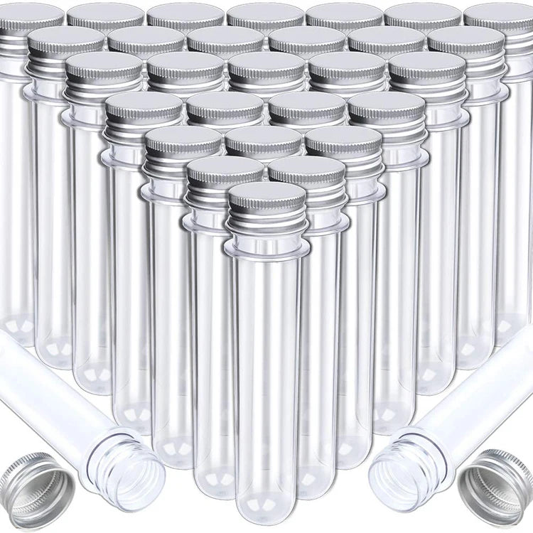 Reusable 25*140 Round Bottom for Clear Plastic Bottle with Cap 45ml 50ml Capacity for Candy Jelly Salad Cookie Noodle Storage
