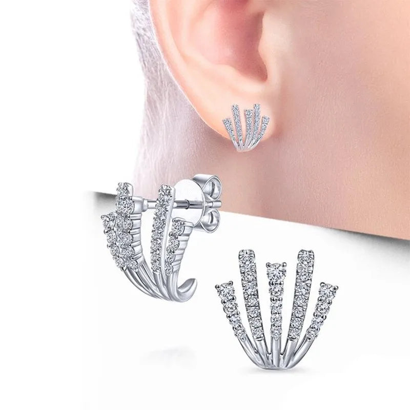 CAOSHI Fashion Trendy Sparkling Cubic Zirconia Brass Jewelry Women 925 Silver Plated Leaf Shaped Stud Earrings for Wedding