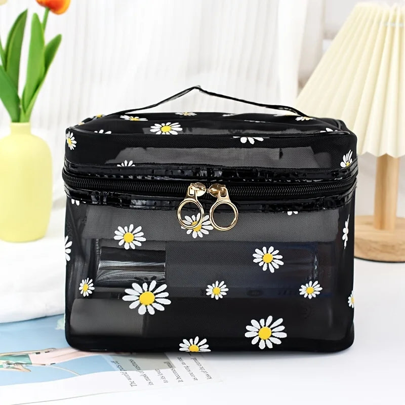 Wholesale Chrysanthemum Printing Women  Makeup Bag Toiletries Mesh Zipper Makeup Organizer for Ladies
