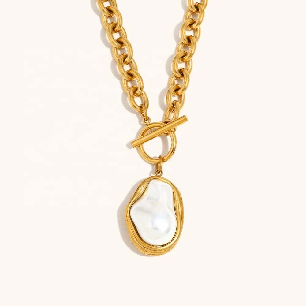Dingran Baroque Pearl Pendant Chain Necklaces Tarnish Free Gold Plated Stainless Steel Necklace Jewelry