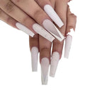Wholesale Long Fake Nails Coffin White Glitter Powder False Nail Tip Long French Matte Ballerina Press on Nails with Diamond