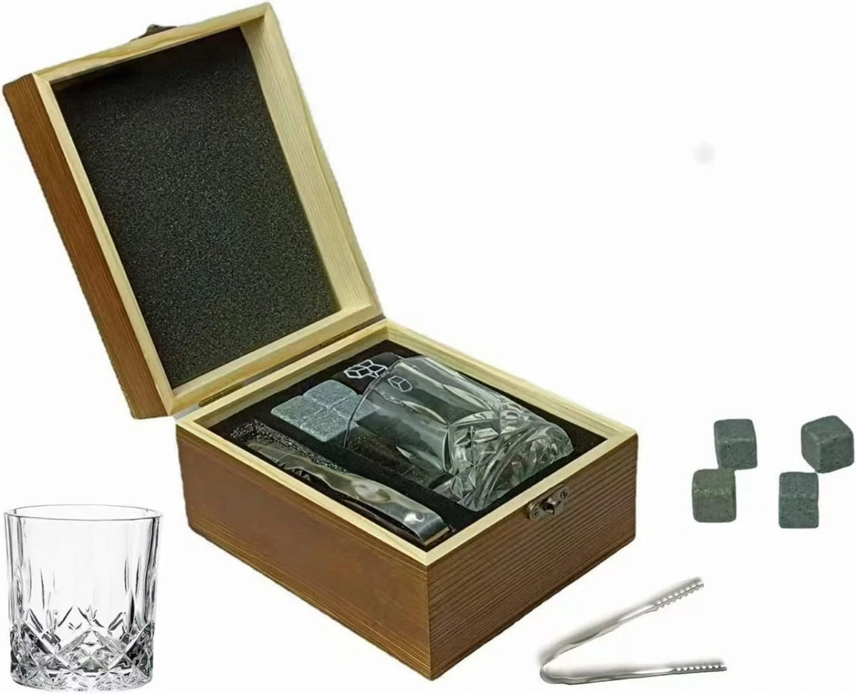 High Quality Bourbon Whiskey Glass Gift Box Decanter Set Whiskey Stones Gift Set for Men