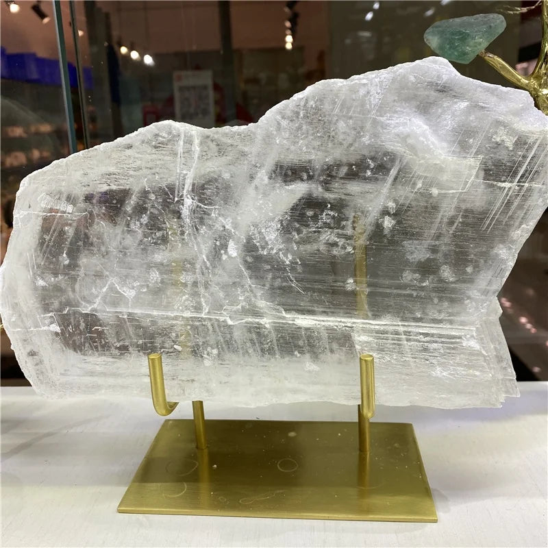 Natural Crystal Clear Gypsum Rough Stone White Selenite Slice for Decoration