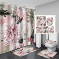 Pink Big Flowers Printed Shower Curtain Set With Rug Anti-slip Carpet Bathtub Toilet Screen Waterproof Bathroom Decor With Hook/