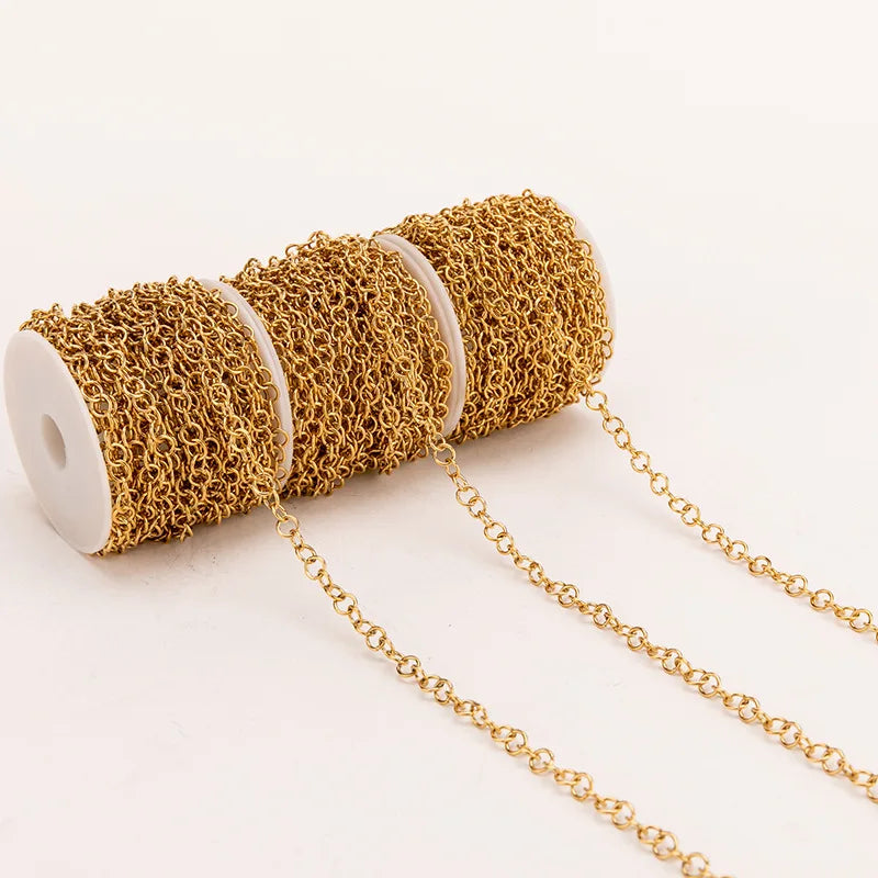 Factory Wholesale PVD Gold Plated Round Circle O Shape Chain Diy Necklace Bracelet Stainless Steel Chain for Jewelry Making
